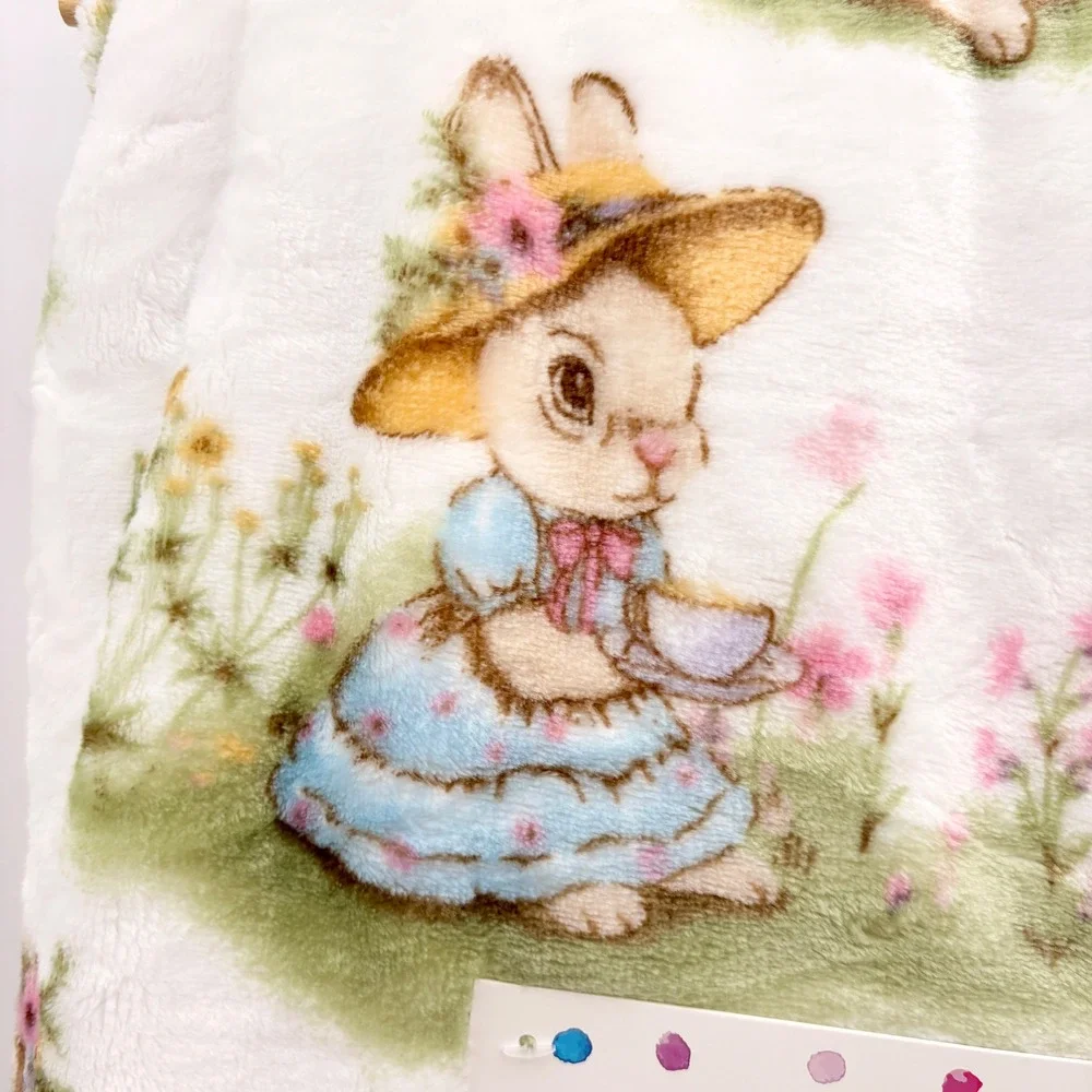 Adirondack Easter Spring Throw Blanket White Bunnies Floral Garden Tea party